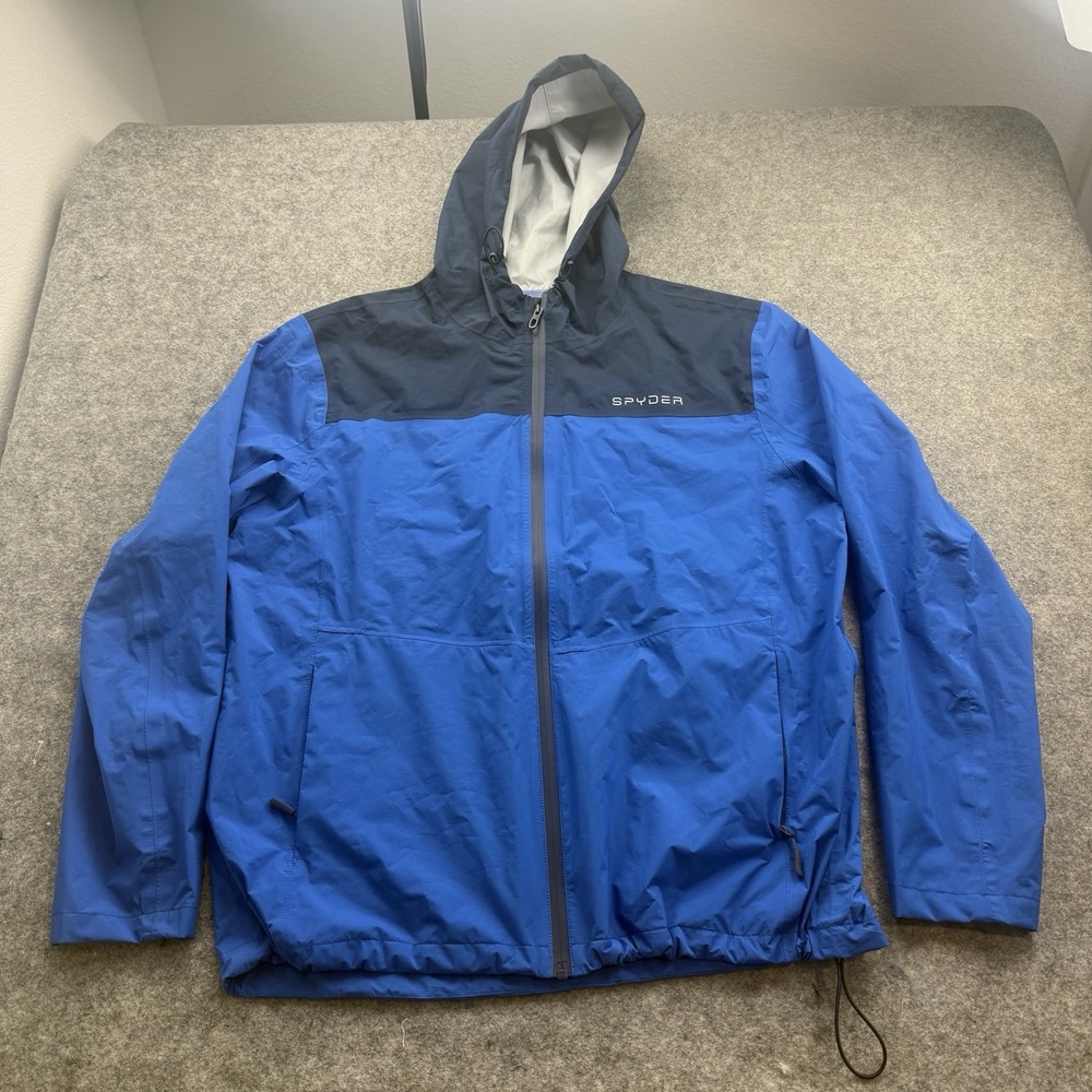 Spyder Hydroweb Windbreaker Jacket Mens XL Blue Waterproof Hooded Full Zip Shell